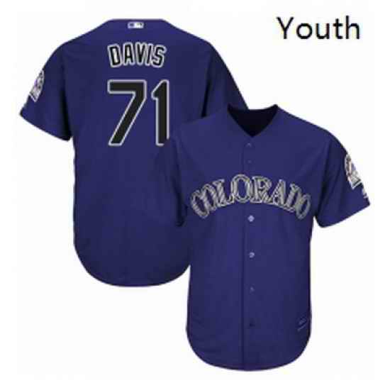 Youth Majestic Colorado Rockies 71 Wade Davis Replica Purple Alternate 1 Cool Base MLB Jersey
